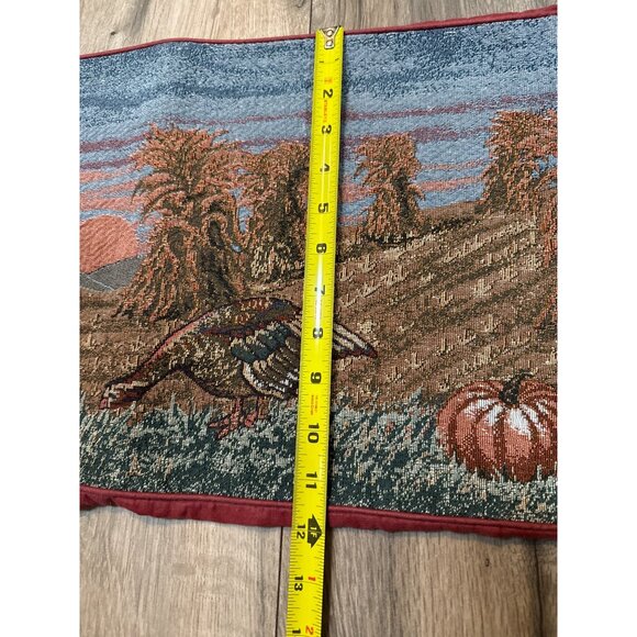 Thanksgiving-Themed Woven Tapestry Table Runner Turkey Pumpkin Design 13"x34" Au - Picture 4 of 5